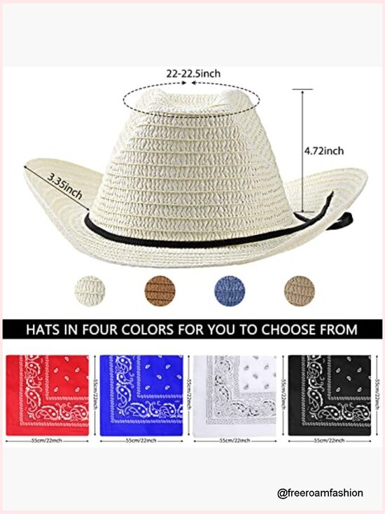 12 Straw Cowboy Hats & Bandanas Set - Western Party Costume Hats with Scarves main image 6